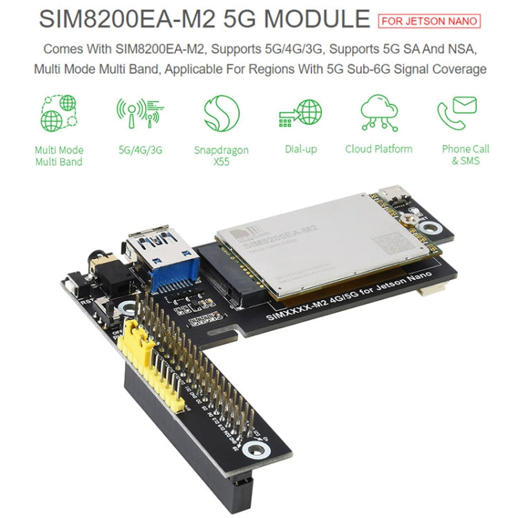 Waveshare SIM8200EA-M2 5G Snapdragon X55 Multi Mode Multi Band 5G/4G/3G Module Expand Board for Jetson Nano, US Plug - Modules Expansions Accessories by WAVESHARE | Online Shopping South Africa | PMC Jewellery | Buy Now Pay Later Mobicred