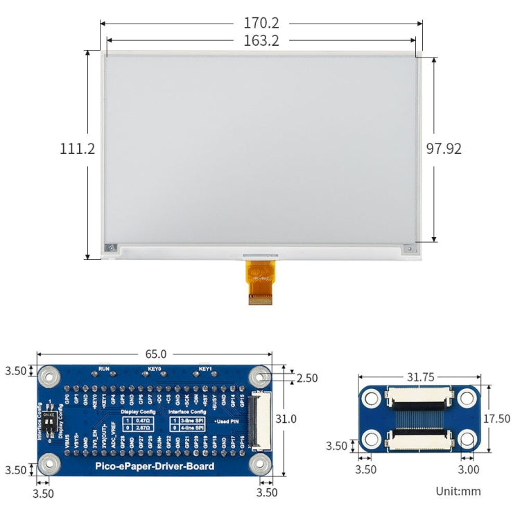 Waveshare 7.5 inch 800x480 pixel Black White E-Paper E-Ink Display Module for Raspberry Pi Pico, SPI Interface - free shipping - PMC Jewellery - Order now!