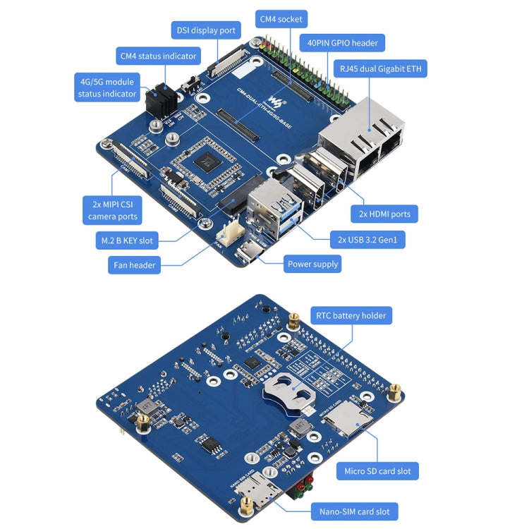 Waveshare Dual Gigabit Ethernet 5G/4G Computer Box with Cooling Fan for Raspberry Pi CM4(EU Plug) - free shipping - PMC TechLife - Order now!