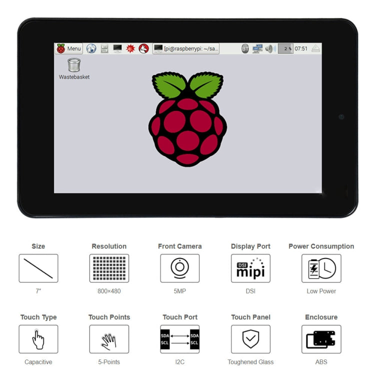 WAVESHARE 7 inch 800 x 480 Capacitive Touch Display with Case & Front Camera for Raspberry Pi - free shipping - PMC TechLife - Order now!