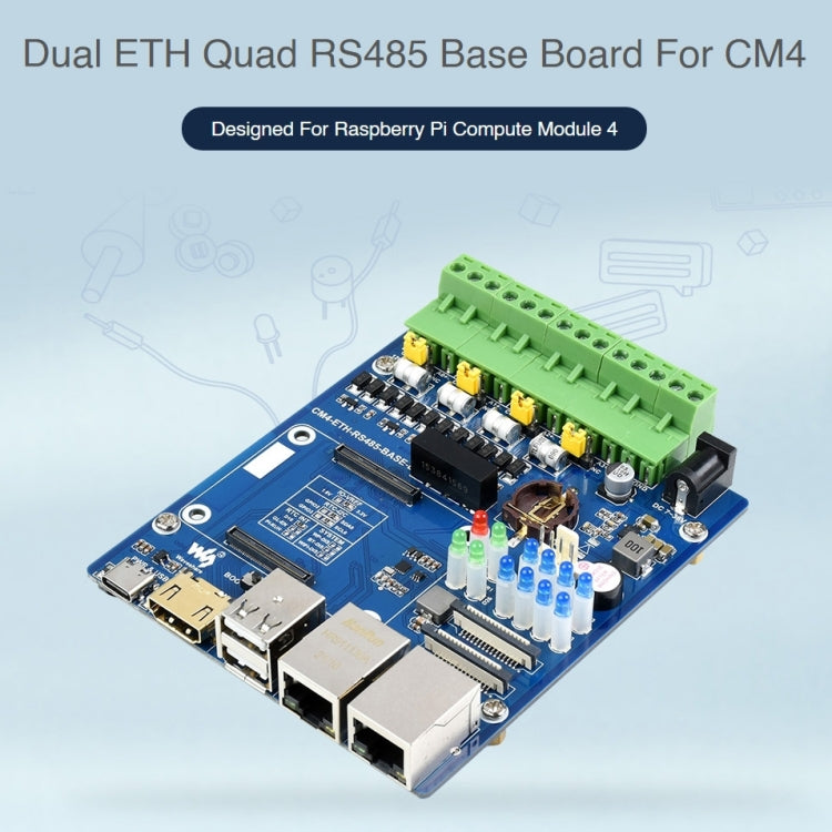 Waveshare Dual ETH Quad RS485 Base Board B for Raspberry Pi CM4, Gigabit Ethernet - free shipping - PMC TechLife - Order now!