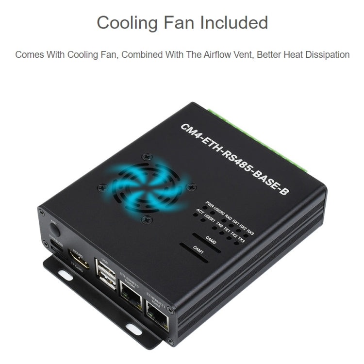 Waveshare Dual ETH Mini-Computer for Raspberry Pi CM4, Gigabit Ethernet, 4CH Isolated RS485(EU Plug) - free shipping - PMC Jewellery - Order now!