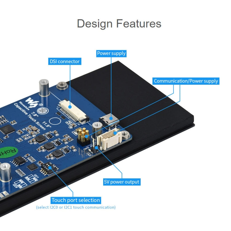 WAVESHARE 7.9 inch Capacitive Touch Display For Raspberry Pi, 400 x 1280, IPS, DSI Interface - LCD & LED Display Module by WAVESHARE | Online Shopping South Africa | PMC Jewellery | Buy Now Pay Later Mobicred