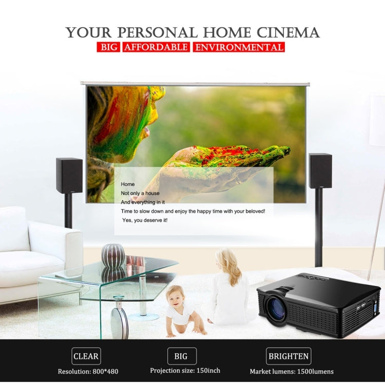 LY-40 1800 Lumens 1280 x 800 Home Theater LED Projector with Remote Control, EU Plug (Black) - LED Projector by PMC TechLife | Online Shopping South Africa | PMC TechLife | Buy Now Pay Later Mobicred