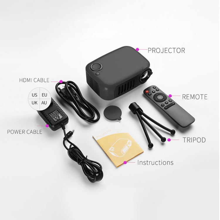 A2000 1080P Mini Portable Smart Projector Children Projector, UK Plug(Black) - Mini Projector by PMC Jewellery | Online Shopping South Africa | PMC Jewellery | Buy Now Pay Later Mobicred