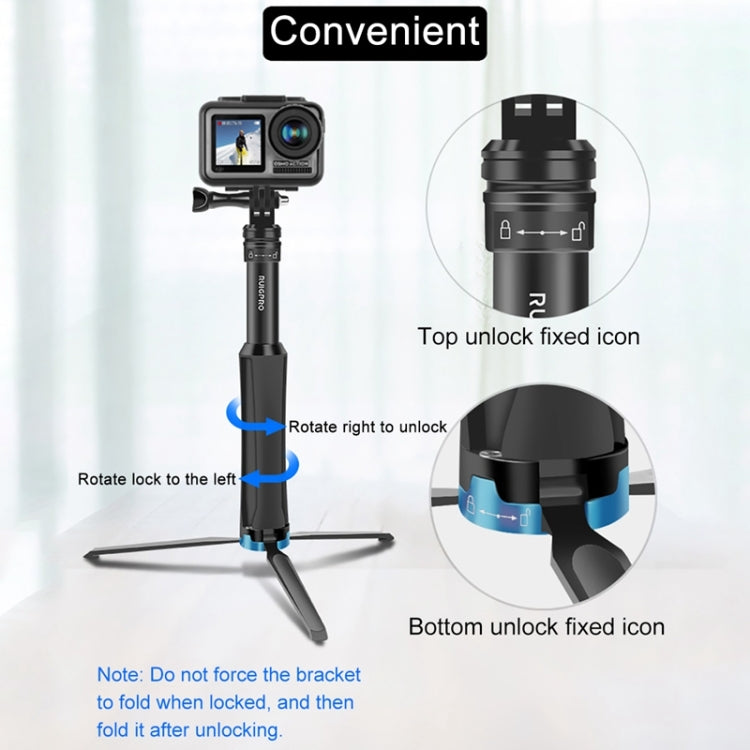 RUIGPRO One-piece Handheld Tripod Selfie Stick Telescopic Monopod Mount for GoPro, Insta360, DJI and Other Action Cameras(Black) - Portable Mini Tripod by RUIGPRO | Online Shopping South Africa | PMC Jewellery | Buy Now Pay Later Mobicred