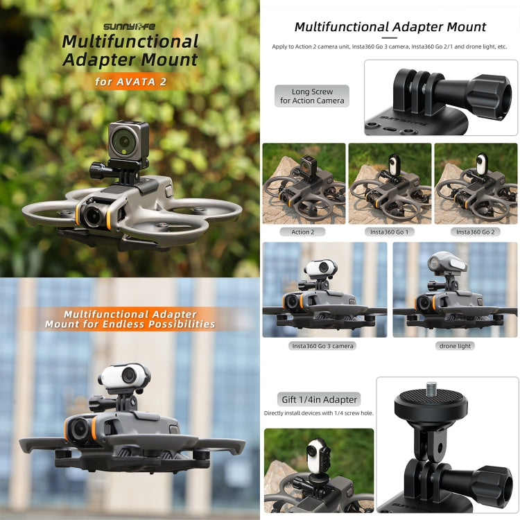 For DJI Avata 2 Sunnylife Action Camera Holder Mount Drone Light Bracket (Black) -  by Sunnylife | Online Shopping South Africa | PMC Jewellery | Buy Now Pay Later Mobicred