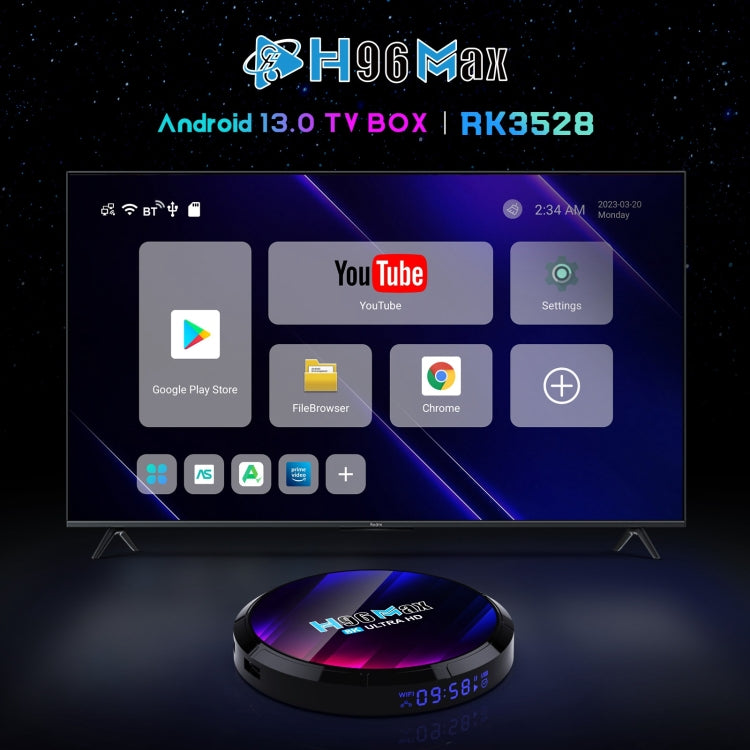 H96 Max 8K Ultra HD Smart TV Box Android 13.0 Media Player with Remote Control, RK3528 Quad-Core, 4GB+64GB(UK Plug) - RK3318 by PMC TechLife | Online Shopping South Africa | PMC TechLife