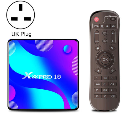 X88 Pro 10 4K Ultra HD Android TV Box with Remote Controller, Android 10.0, RK3318 Quad-Core 64bit Cortex-A53, 4GB+32GB, Support Bluetooth / Dual-Band WiFi / TF Card / USB / AV / Ethernet(UK Plug) - RK3318 by PMC Jewellery | Online Shopping South Africa | PMC Jewellery | Buy Now Pay Later Mobicred