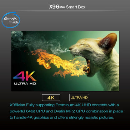 X96 Max 4K Ultra HD Media Player Smart TV Box with Remote Controller, Android 8.1, Amlogic S905X2 Quad Core ARM Cortex-A53 up to 2GHz, 4GB+64GB, Support TF Card, RJ45, Dual Band WiFi, Bluetooth(Black) - Amlogic S905 by PMC Jewellery | Online Shopping South Africa | PMC Jewellery | Buy Now Pay Later Mobicred