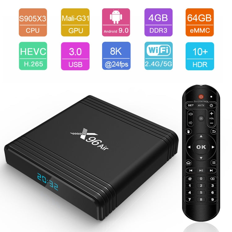 X96 Air 8K Smart TV BOX Android 9.0 Media Player with Remote Control, Quad-core Amlogic S905X3, RAM: 2GB, ROM: 16GB, Dual Band WiFi, AU Plug - Amlogic S905 by PMC Jewellery | Online Shopping South Africa | PMC Jewellery | Buy Now Pay Later Mobicred