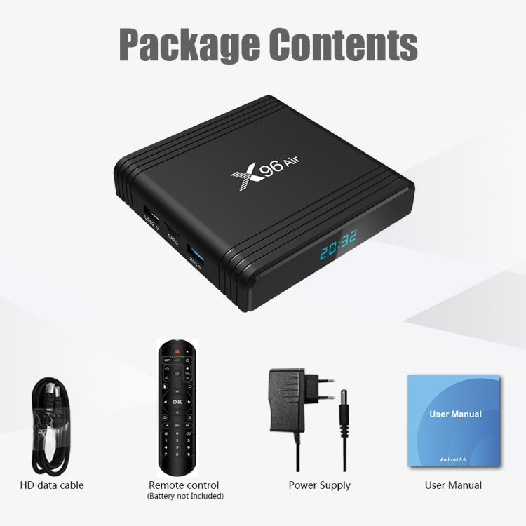 X96 Air 8K Smart TV BOX Android 9.0 Media Player with Remote Control, Quad-core Amlogic S905X3, RAM: 4GB, ROM: 64GB, Dual Band WiFi, Bluetooth, EU Plug - Amlogic S905 by PMC TechLife | Online Shopping South Africa | PMC TechLife | Buy Now Pay Later Mobicred
