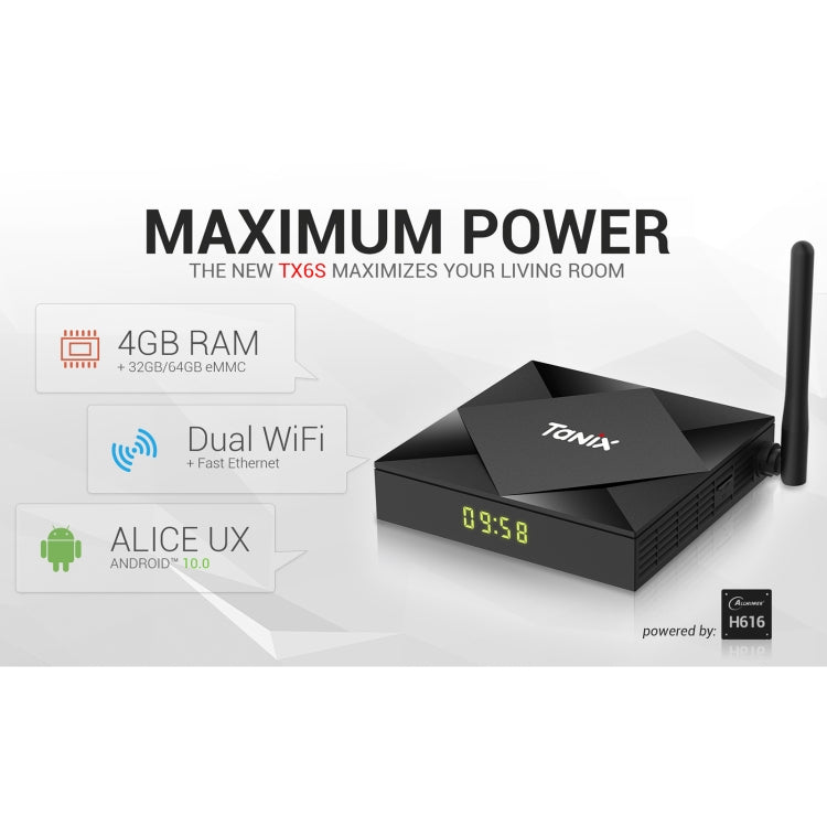 TANIX TX6s 4K Smart TV BOX Android 10 Media Player with Remote Control, Quad Core Allwinner H616, RAM: 4GB, ROM: 64GB, 2.4GHz/5GHz WiFi, Bluetooth, UK Plug - Allwinner H6 by PMC Jewellery | Online Shopping South Africa | PMC Jewellery | Buy Now Pay Later Mobicred