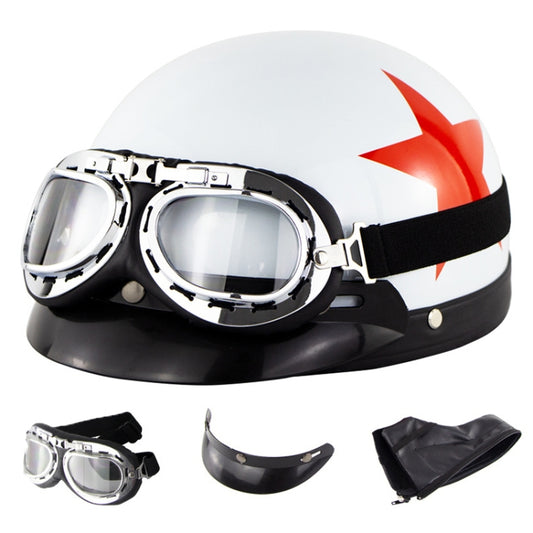 Soman Electromobile Motorcycle Half Face Helmet Retro Harley Helmet with Goggles(Bright White Red Star) - Helmets by SOMAN | Online Shopping South Africa | PMC Jewellery | Buy Now Pay Later Mobicred