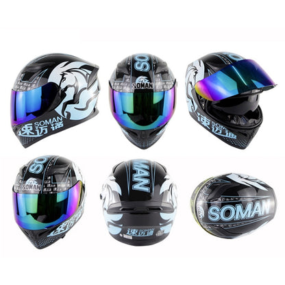 Soman SM-960 Motorcycle Electromobile Full Face Helmet Double Lens Protective Helmet(Blue with Blue Lens) - Helmets by SOMAN | Online Shopping South Africa | PMC Jewellery | Buy Now Pay Later Mobicred