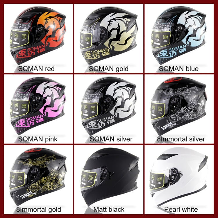 Soman SM-960 Motorcycle Electromobile Full Face Helmet Double Lens Protective Helmet(Red with Gold Lens) - Helmets by SOMAN | Online Shopping South Africa | PMC Jewellery | Buy Now Pay Later Mobicred