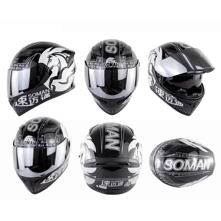 Soman SM-960 Motorcycle Electromobile Full Face Helmet Double Lens Protective Helmet(Silver with Silver Lens) - Helmets by SOMAN | Online Shopping South Africa | PMC Jewellery | Buy Now Pay Later Mobicred