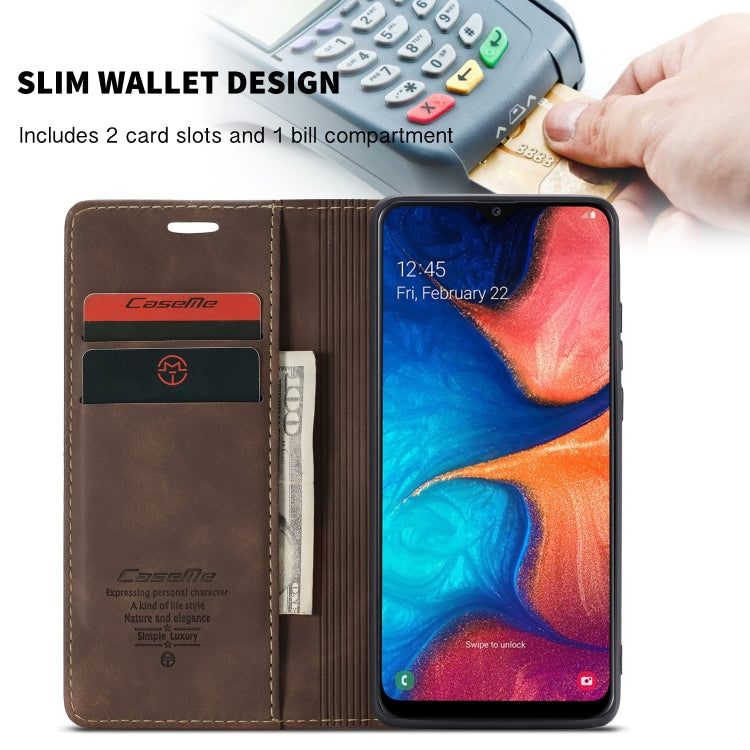 CaseMe-013 Multi-functional Retro Frosted Horizontal Flip Leather Case with Card Slot & Holder & Wallet For Galaxy A20e(Coffee) - Galaxy Phone Cases by CaseMe | Online Shopping South Africa | PMC Jewellery | Buy Now Pay Later Mobicred