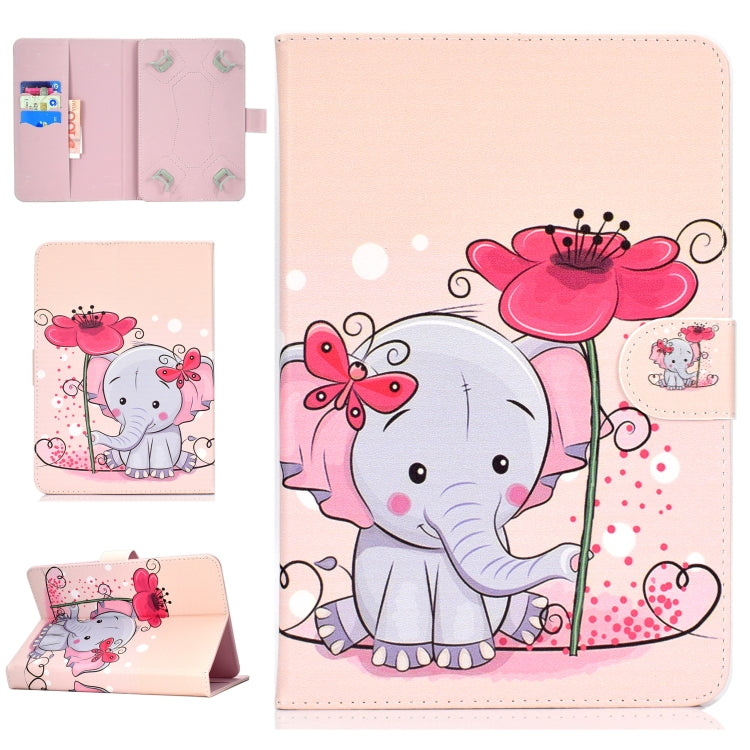 Colored Pattern Drawing Horizontal Flip PU Leather Case with Three-folding Holder for 10 inch Tablet PC(Elephant flowers) - 10 - 11 inch by PMC TechLife | Online Shopping South Africa | PMC TechLife | Buy Now Pay Later Mobicred