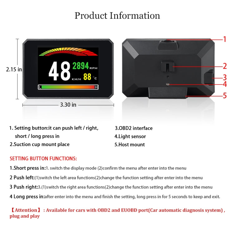 P16 Car HUD Head-up Display OBD2 Fault Code Elimination - Head Up Display System by PMC TechLife | Online Shopping South Africa | PMC TechLife | Buy Now Pay Later Mobicred