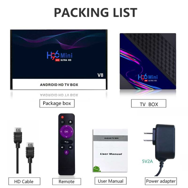 H96 Mini V8 4K Smart TV Box with Remote Control, Android 10.0, RK3228A Quad-core Cortex-A7, 1GB+8GB, Built-in TikTok, Support DLNA / HDMI / USBx2 / 2.4G WIFI, Plug Type:AU Plug - RK3228A by PMC Jewellery | Online Shopping South Africa | PMC Jewellery | Buy Now Pay Later Mobicred