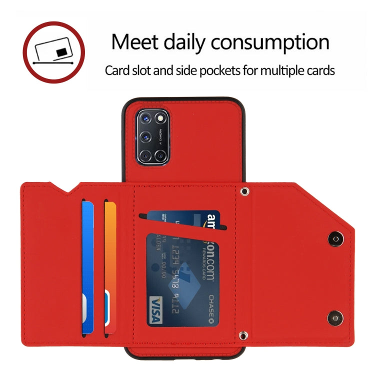 For OPPO A52 & A72 & A92 Skin Feel PU + TPU + PC Back Cover Shockproof Case with Card Slots & Holder & Photo Frame(Red) - OPPO Cases by PMC Jewellery | Online Shopping South Africa | PMC Jewellery | Buy Now Pay Later Mobicred