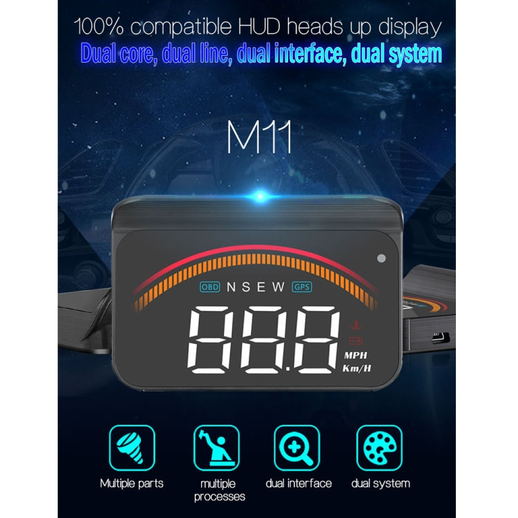 M11 Car OBD2 + GPS Mode Head-up Display HUD Overspeed / Speed / Water Temperature Alarm - Head Up Display System by PMC Jewellery | Online Shopping South Africa | PMC Jewellery | Buy Now Pay Later Mobicred