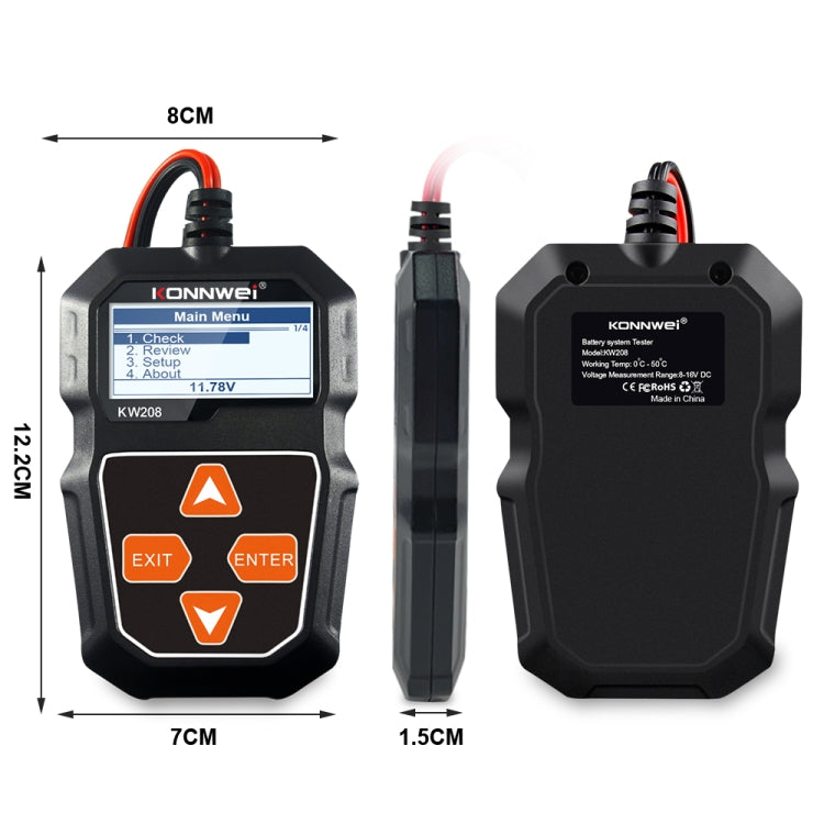 KONNWEI KW208 Car TFT Color Screen Battery Tester Support 8 Languages - free shipping - PMC TechLife - Order now!
