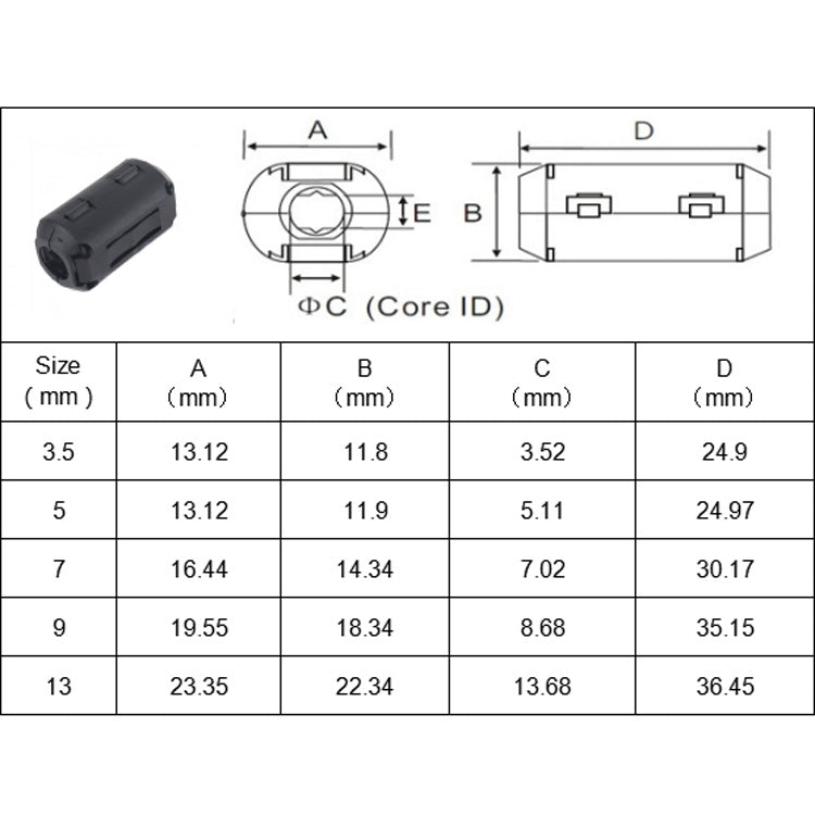 40 PCS / Pack 3.5mm/5mm/7mm/9mm/13mm Anti-interference Degaussing Ring Ferrite Ring Cable Clip Core Noise Suppressor Filter - Others by PMC Jewellery | Online Shopping South Africa | PMC Jewellery | Buy Now Pay Later Mobicred