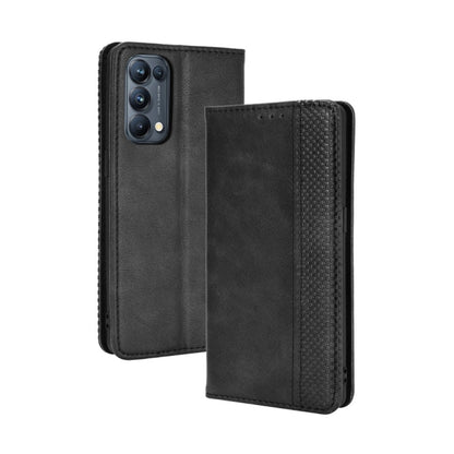 For OPPO Reno5 Pro 5G Magnetic Buckle Retro Crazy Horse Texture Horizontal Flip Leather Case with Holder & Card Slots & Photo Frame(Black) - OPPO Cases by PMC Jewellery | Online Shopping South Africa | PMC Jewellery