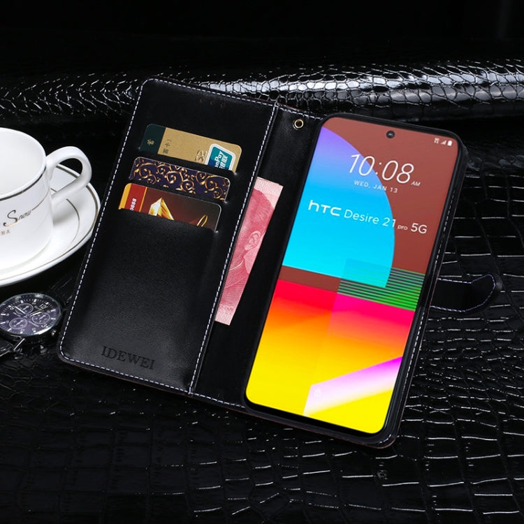 For HTC Desire 21+ idewei Crocodile Texture Horizontal Flip Leather Case with Holder & Card Slots & Wallet(Dark Brown) - More Brand by idewei | Online Shopping South Africa | PMC Jewellery | Buy Now Pay Later Mobicred