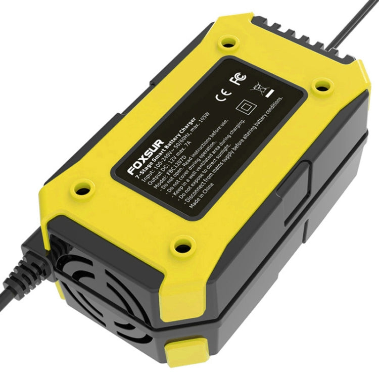 FOXSUR Car / Motorcycle Repair Charger 12V 7A 7-stage + Multi-battery Mode Lead-acid Battery Charger, Plug Type:UK Plug(Yellow) - Battery Charger by FOXSUR | Online Shopping South Africa | PMC Jewellery | Buy Now Pay Later Mobicred