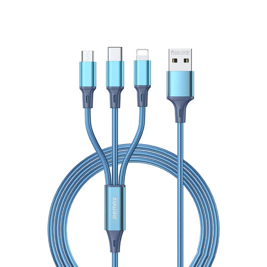 Remax RC-189th Gition Series 3.1A 3 In 1 8 Pin + Type-C / USB-C + Micro USB Aluminum Alloy Charging Cable, Length: 1.2m(Blue) - Multifunction Cable by REMAX | Online Shopping South Africa | PMC Jewellery | Buy Now Pay Later Mobicred