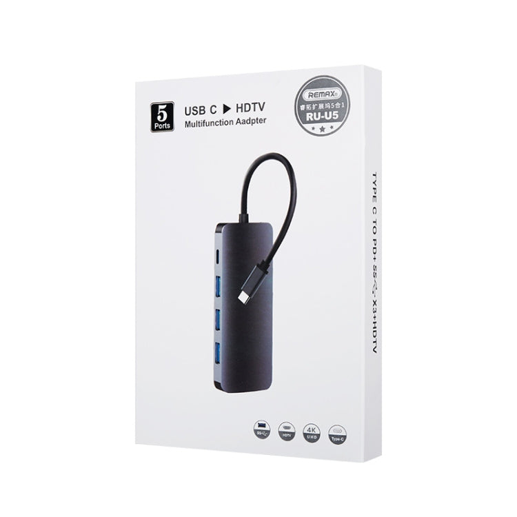 Remax RU-U5 5 In1 Multi-function Type-C / USB-C HUB Docking Station(Dark Grey) - free shipping - PMC Jewellery - Order now!