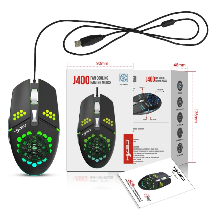 HXSJ J400 6 Keys 8000DPI RGB Light Fan Cooling Gaming Wired Mouse - Wired Mice by HXSJ | Online Shopping South Africa | PMC Jewellery | Buy Now Pay Later Mobicred