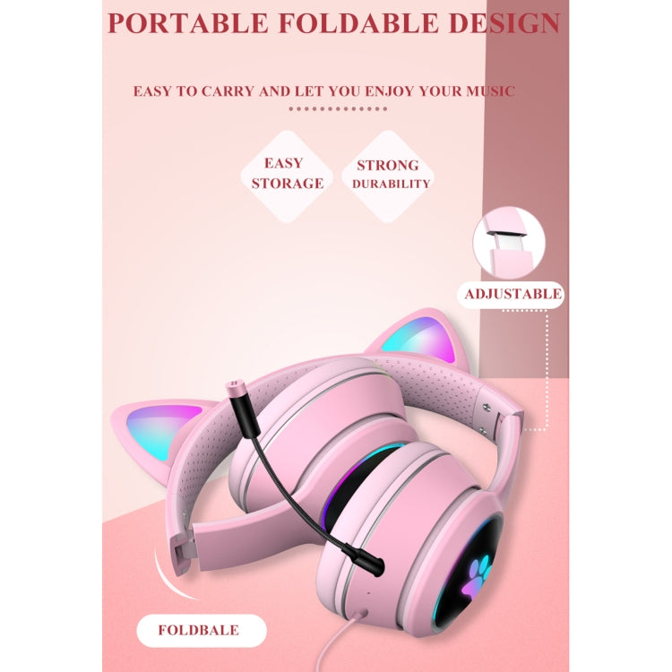 AKZ-022 USB + 3.5mm Port Cat Ear Design Foldable LED Headset with Mic(Pink) - Multimedia Headset by PMC Jewellery | Online Shopping South Africa | PMC Jewellery | Buy Now Pay Later Mobicred