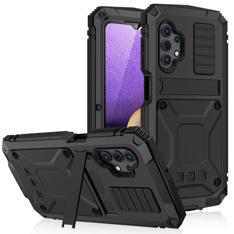 For Samsung Galaxy A32 5G / M32 5G R-JUST Waterproof Shockproof Dustproof Metal + Silicone Protective Case with Holder(Black) - Galaxy Phone Cases by R-JUST | Online Shopping South Africa | PMC Jewellery | Buy Now Pay Later Mobicred