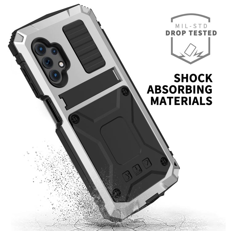 For Samsung Galaxy A32 5G / M32 5G R-JUST Waterproof Shockproof Dustproof Metal + Silicone Protective Case with Holder(Silver) - Galaxy Phone Cases by R-JUST | Online Shopping South Africa | PMC Jewellery | Buy Now Pay Later Mobicred