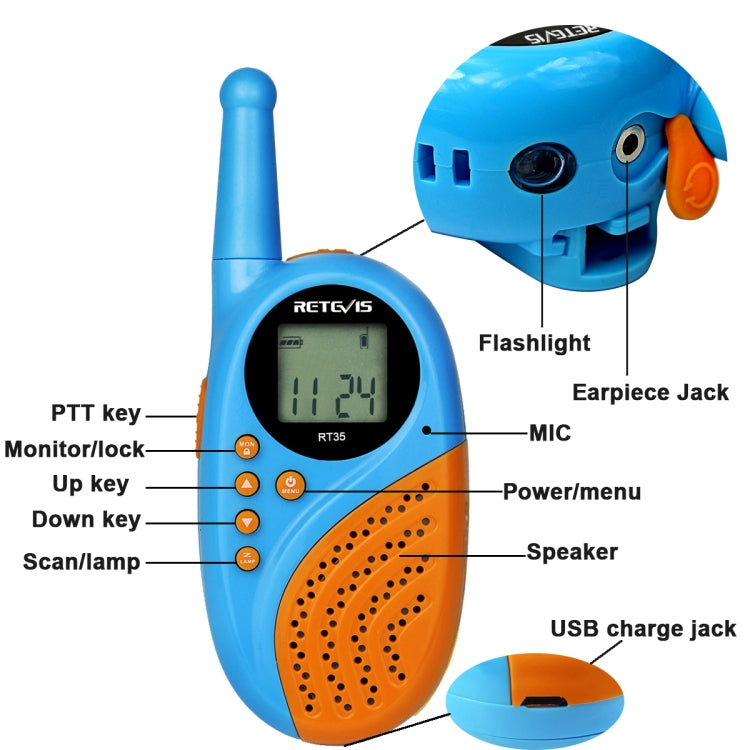 1 Pair RETEVIS RT-35 0.5W US Frequency 462.550-467.7125MHz 22CHS Children Handheld Walkie Talkie(Blue) - Children by RETEVIS | Online Shopping South Africa | PMC Jewellery | Buy Now Pay Later Mobicred