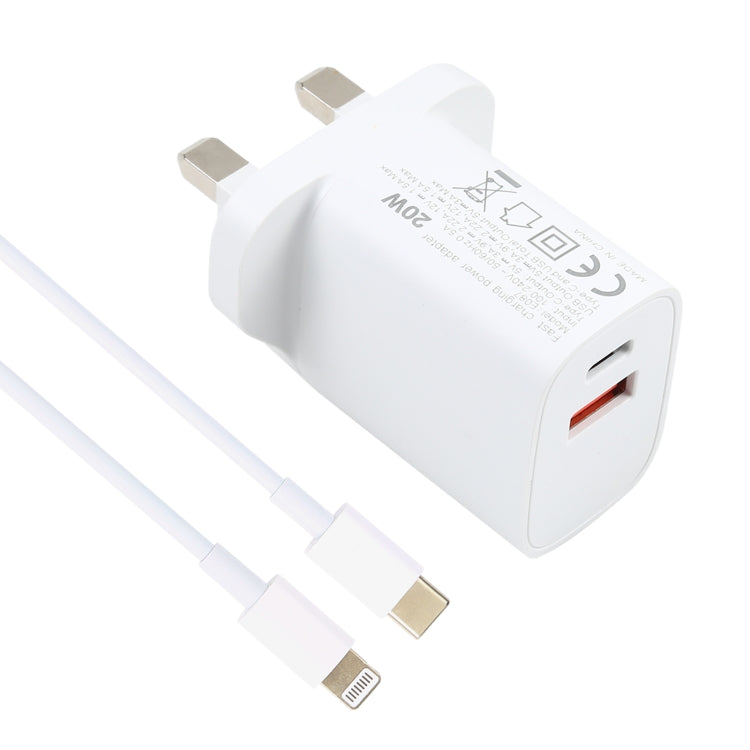 E087 20W USB-C / Type-C + USB Ports Charger with 100W Type-C to 8 Pin Fast Charging Cable 1m, UK Plug - USB Charger by PMC Jewellery | Online Shopping South Africa | PMC Jewellery | Buy Now Pay Later Mobicred