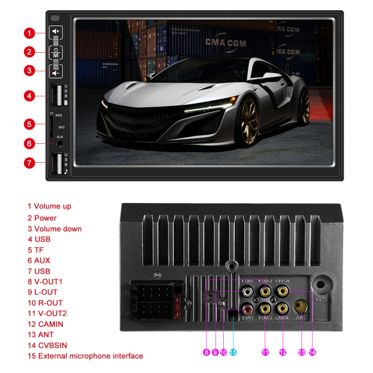 A2821 Car 7 inch Screen HD MP5 Player, Support Bluetooth / FM with Remote Control, Style:Standard + 8LEDs Light Camera - Car MP3 & MP4 & MP5 by PMC TechLife | Online Shopping South Africa | PMC TechLife | Buy Now Pay Later Mobicred