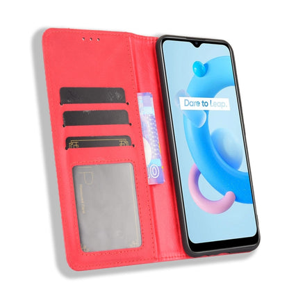 For OPPO Realme C11 2021 / Realme C20 / Realme C20a Magnetic Buckle Retro Crazy Horse Texture Horizontal Flip Leather Case with Holder & Card Slots & Photo Frame(Red) - Realme Cases by PMC Jewellery | Online Shopping South Africa | PMC Jewellery | Buy Now Pay Later Mobicred