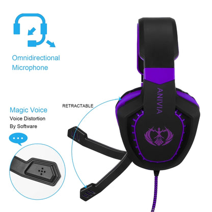 Anivia AH28 3.5mm Stereo Sound Wired Gaming Headset with Microphone(Black Purple) - Multimedia Headset by SADES | Online Shopping South Africa | PMC Jewellery | Buy Now Pay Later Mobicred