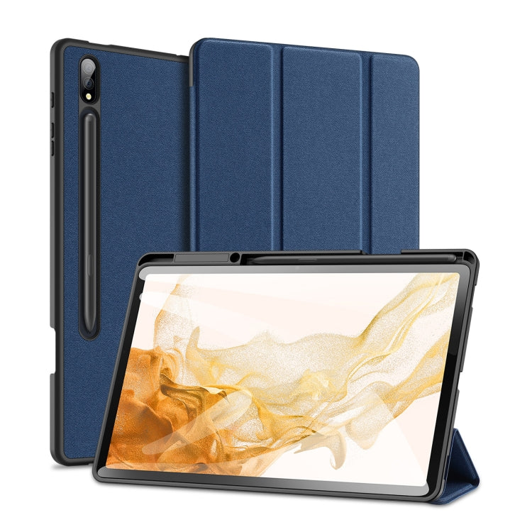 For Samsung Galaxy Tab S8+ / Tab S8 Plus /  Tab S7 FE / Tab S7+ DUX DUCIS Domo Series Horizontal Flip Magnetic PU Leather Case with Three-folding Holder & Wake-up / Sleep Function(Blue) - Galaxy Tab S8+ Cases by DUX DUCIS | Online Shopping South Africa | PMC Jewellery | Buy Now Pay Later Mobicred