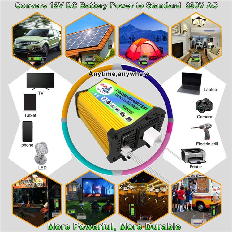 Legend I Generation DC12V to AC110V 3000W Modified Square Wave Car Power Inverter(Yellow) - Modified Square Wave by PMC TechLife | Online Shopping South Africa | PMC TechLife | Buy Now Pay Later Mobicred
