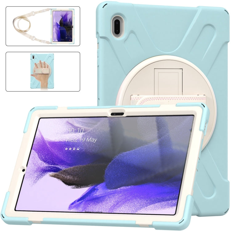 For Samsung Galaxy Tab S7 FE T730 / S7+ / S9+ /S8+ Silicone + PC Protective Case with Holder & Shoulder Strap(Ice Blue) - Other Galaxy Tab PC by PMC Jewellery | Online Shopping South Africa | PMC Jewellery | Buy Now Pay Later Mobicred