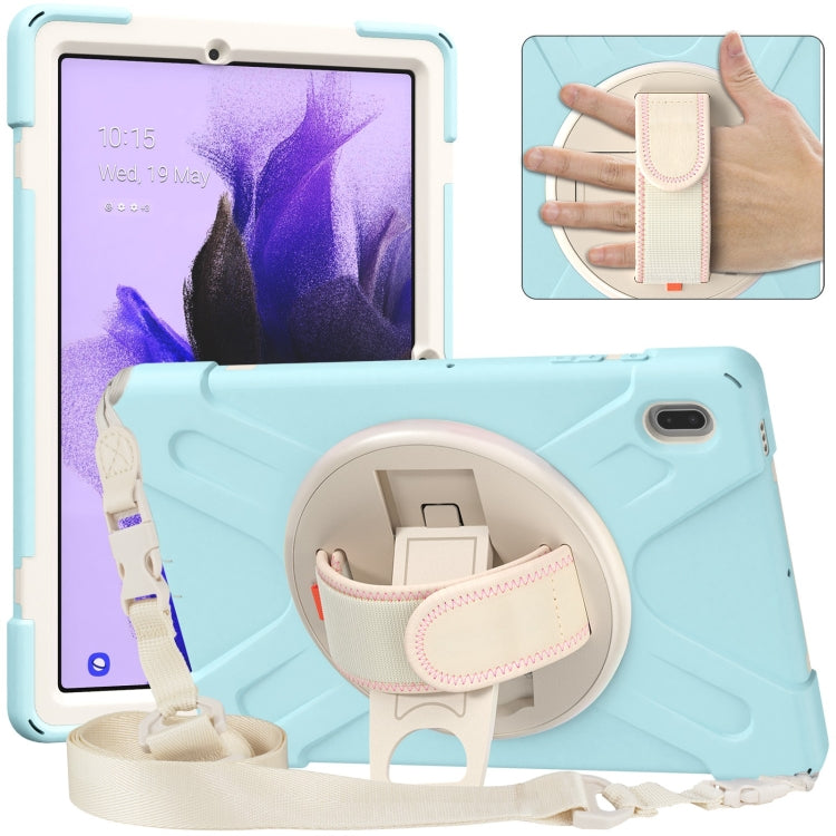 For Samsung Galaxy Tab S7 FE T730 / S7+ / S9+ /S8+ Silicone + PC Protective Case with Holder & Shoulder Strap(Ice Blue) - Other Galaxy Tab PC by PMC Jewellery | Online Shopping South Africa | PMC Jewellery | Buy Now Pay Later Mobicred