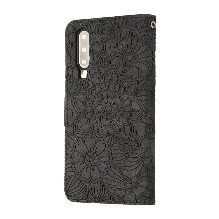 For Huawei P30 Skin Feel Embossed Sunflower Horizontal Flip Leather Case with Holder & Card Slots & Wallet & Lanyard(Black) - Huawei Cases by PMC Jewellery | Online Shopping South Africa | PMC Jewellery