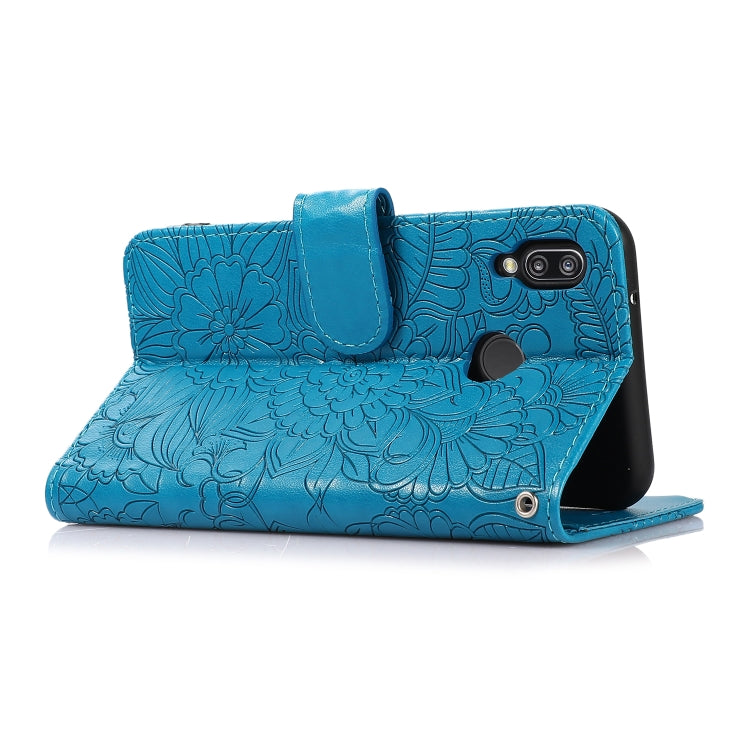 For Huawei P20 lite Skin Feel Embossed Sunflower Horizontal Flip Leather Case with Holder & Card Slots & Wallet & Lanyard(Blue) - Huawei Cases by PMC Jewellery | Online Shopping South Africa | PMC Jewellery