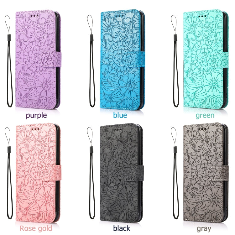 For Samsung Galaxy A32 4G Skin Feel Embossed Sunflower Horizontal Flip Leather Case with Holder & Card Slots & Wallet & Lanyard(Blue) - Galaxy Phone Cases by PMC Jewellery | Online Shopping South Africa | PMC Jewellery